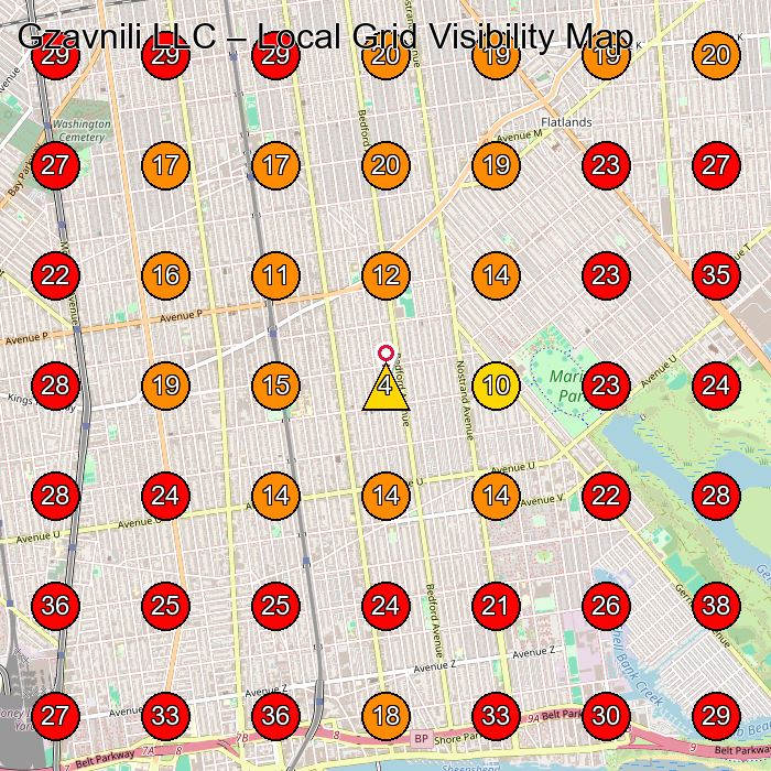 Gzavnili LLC GeoGrid visibility map for Freight Forwarding Service in Brooklyn
